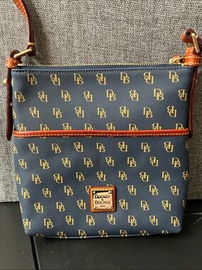 Dooney & Bourke Navy with Tan Trim Logo Crossbody